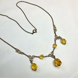 Art Deco Uranium Glass Bows Drops Necklace 20’s/30’s Original Antique